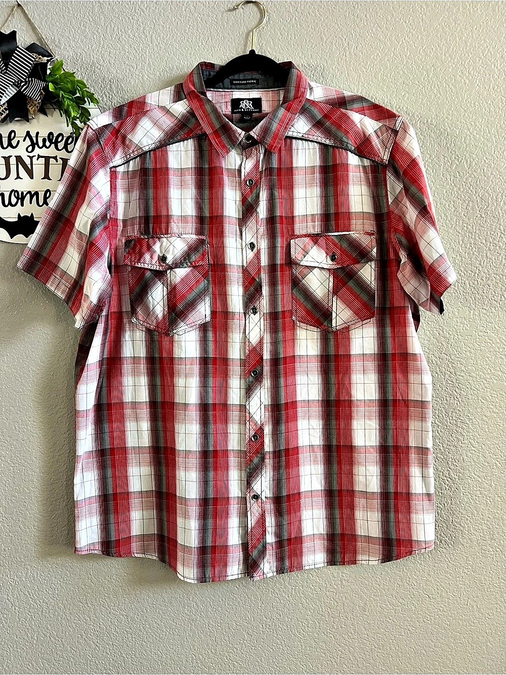 Rock & Republic Men's Plaid Button Down Red White XXL Like New
